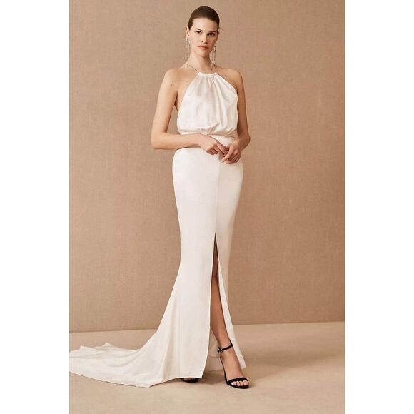 Anthropologie Retrofete Margot Silk Low-Back Front-Slit Halter Gown $895 - Picture 1 of 11